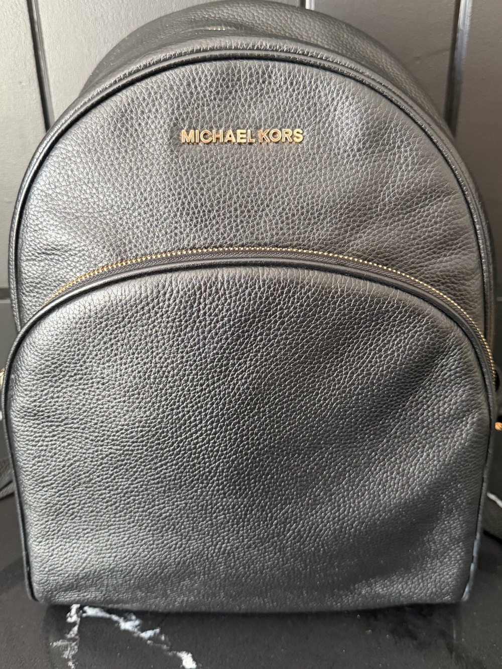 Michael Kors Black Pebbled Leather Backpack Gold Tone